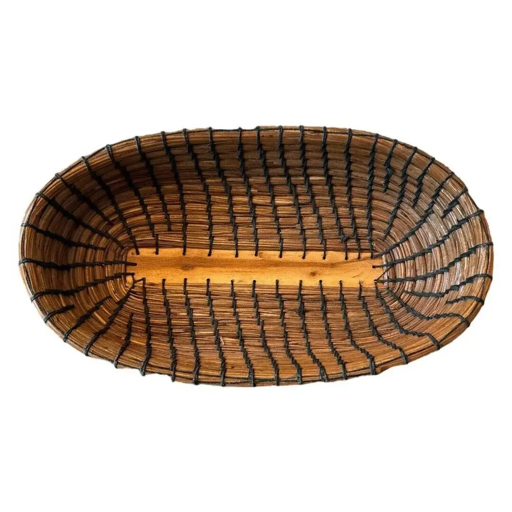 Hand Made And Sewn Pine Needle Basket 9”x5”x2”